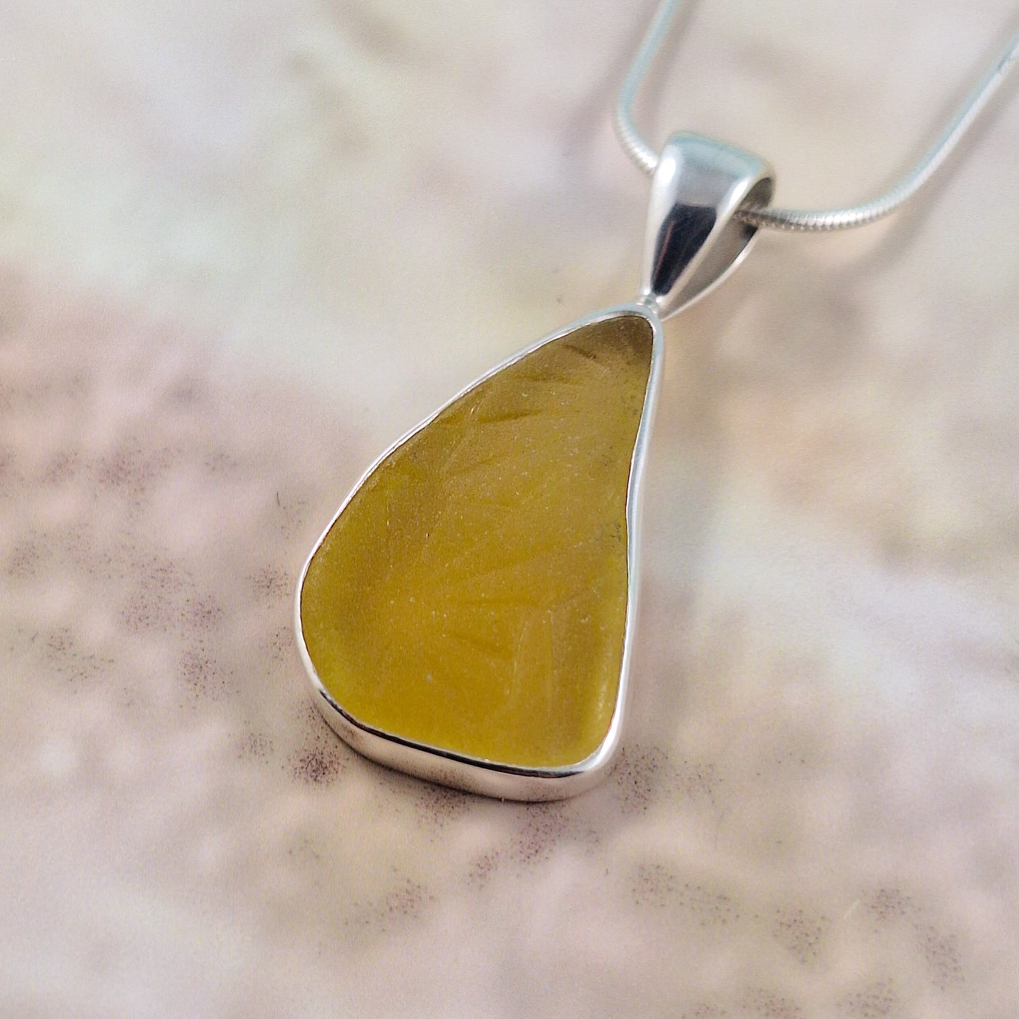 Rare Textured - Yellow Sea Glass Pendant (with Chain option)