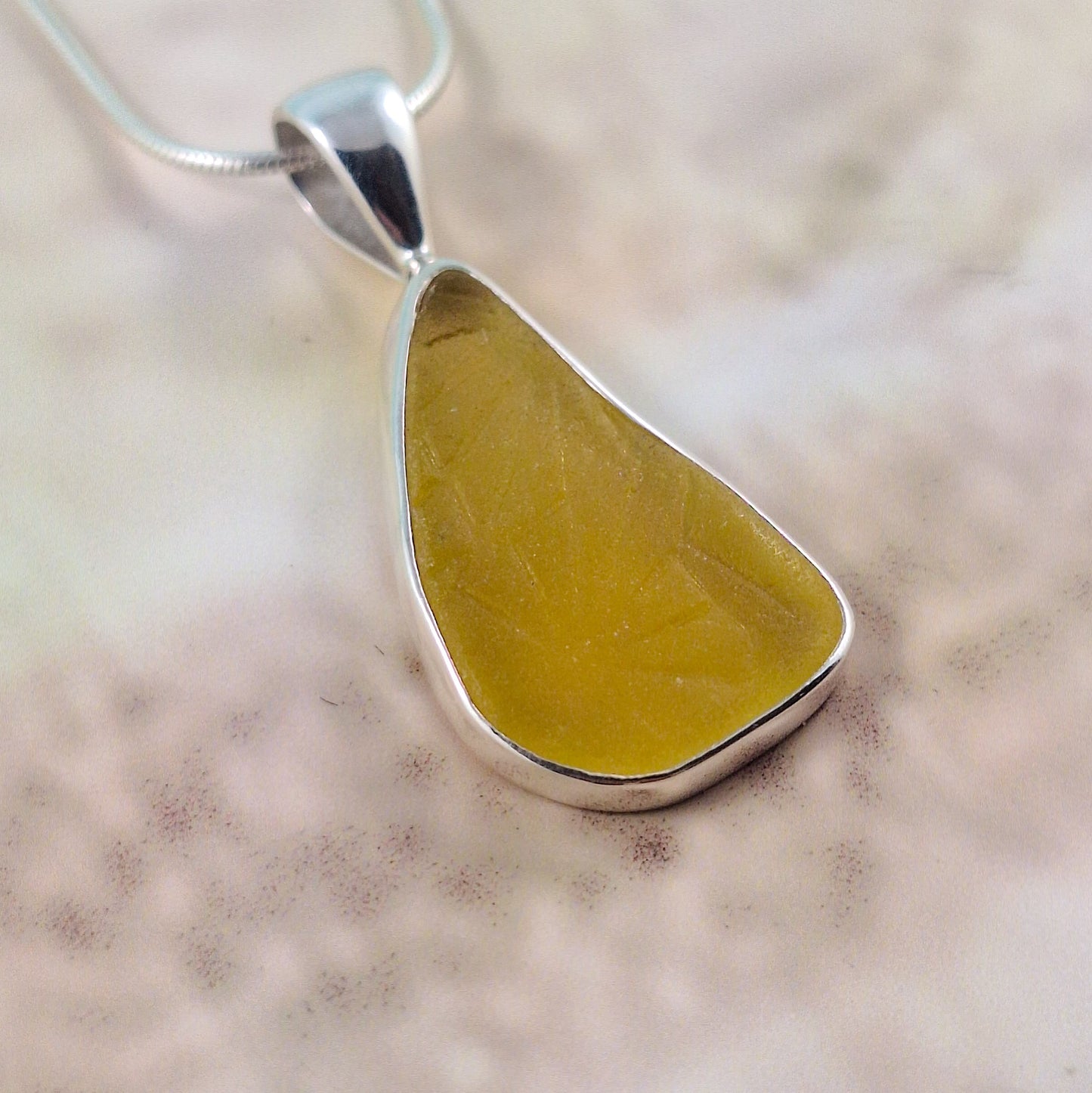 Rare Textured - Yellow Sea Glass Pendant (with Chain option)