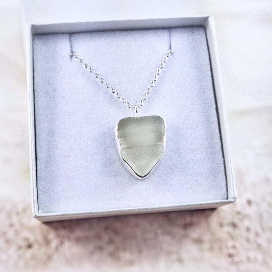 Sea Foam Bottle Ridge Sea Glass: Pendant & Chain (gift box)