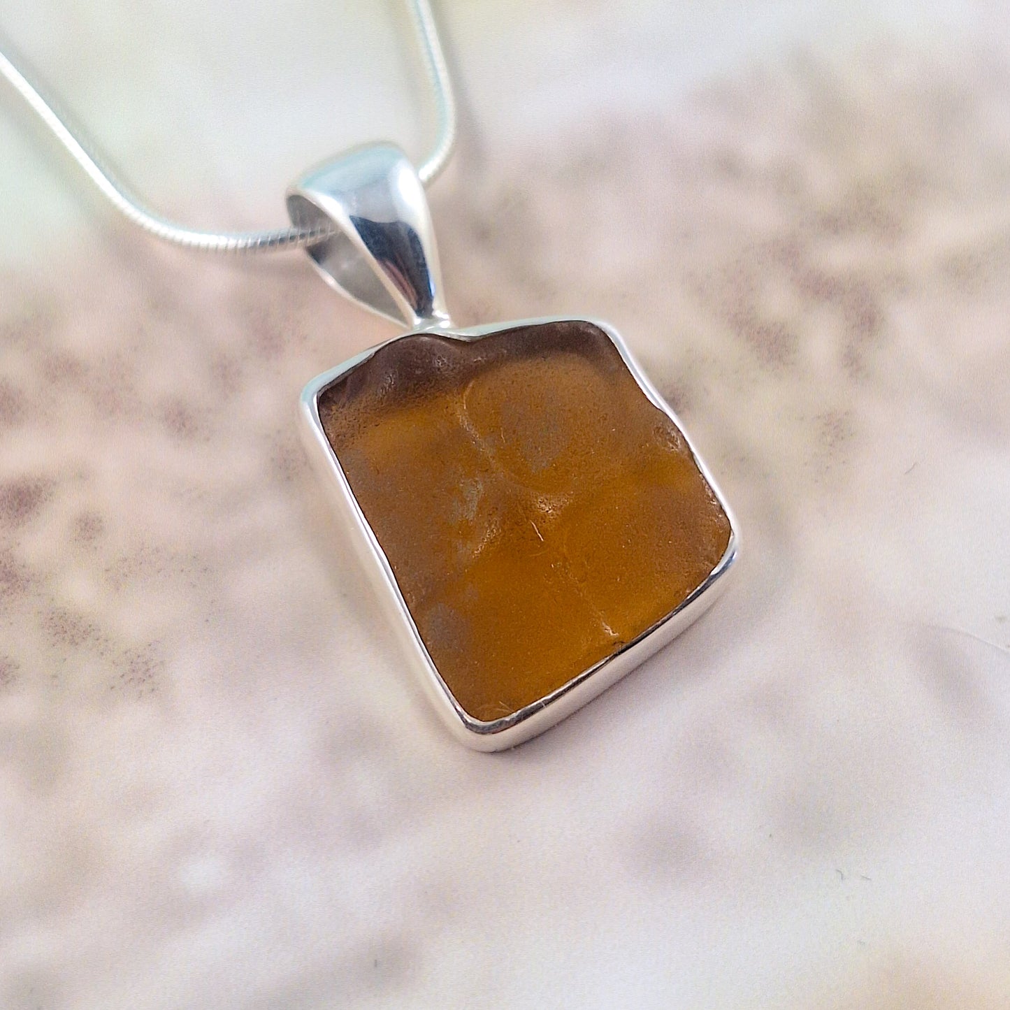 Rare Textured - Golden Sea Glass Pendant (with chain option)