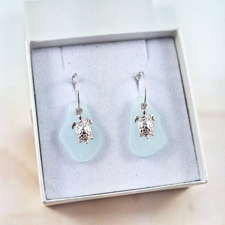 Turtle Charms & Sea Glass (sleeper earrings)