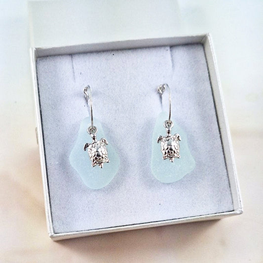 Turtle Charms & Sea Glass (sleeper earrings)