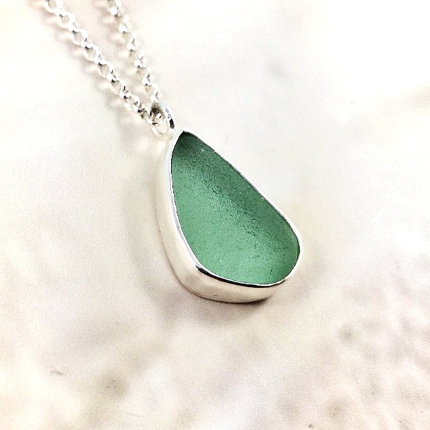 Lagoon Green Sea Glass: Pendant & Chain (gift box)