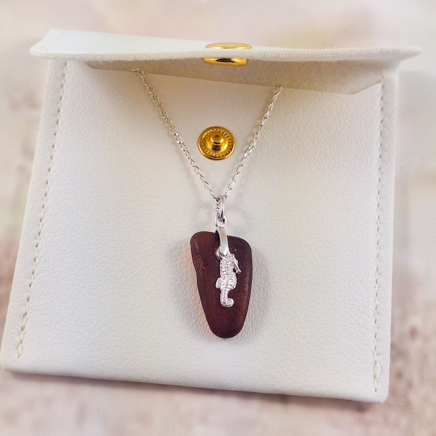 Raw Sea Glass with Sea Horse Charm