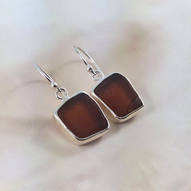 Small Vintage Brown Bottle Sea Glass (hook earrings)