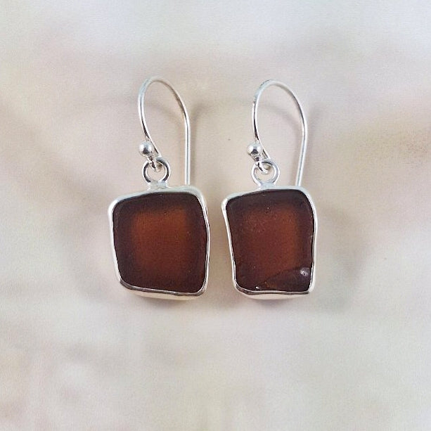 Small Vintage Brown Bottle Sea Glass (hook earrings)