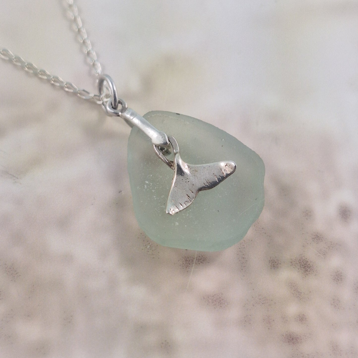 Raw Sea Glass with Whale Tail Charm