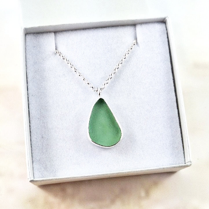 Lagoon Green Sea Glass: Pendant & Chain (gift box)