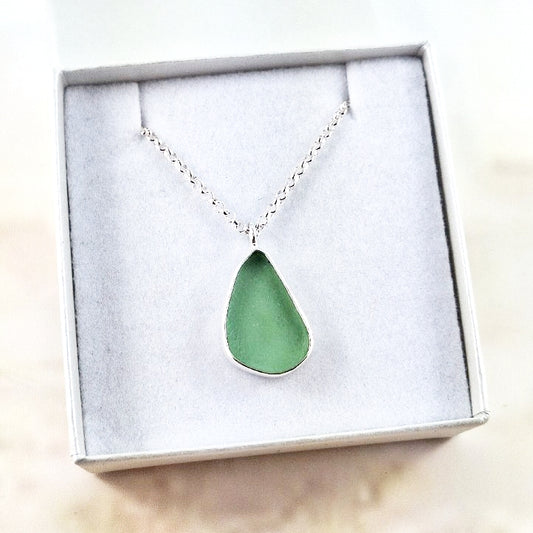 Lagoon Green Sea Glass: Pendant & Chain (gift box)