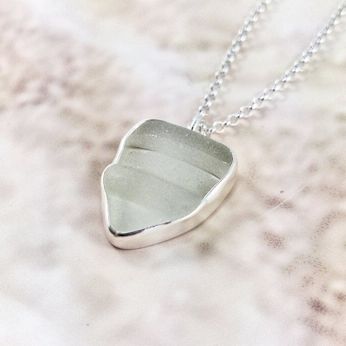 Sea Foam Bottle Ridge Sea Glass: Pendant & Chain (gift box)