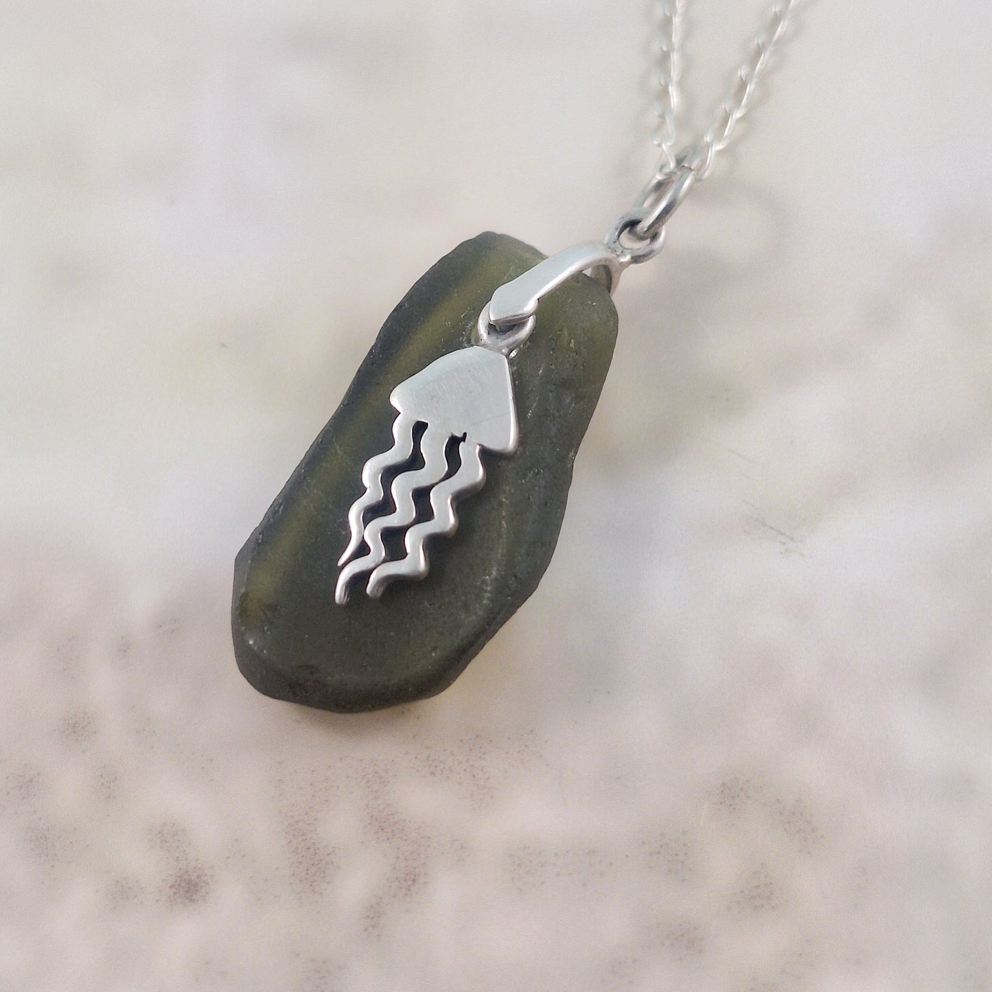 Raw Sea Glass with Jelly Fish Charm