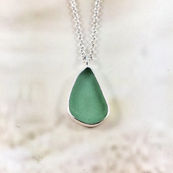 Lagoon Green Sea Glass: Pendant & Chain (gift box)