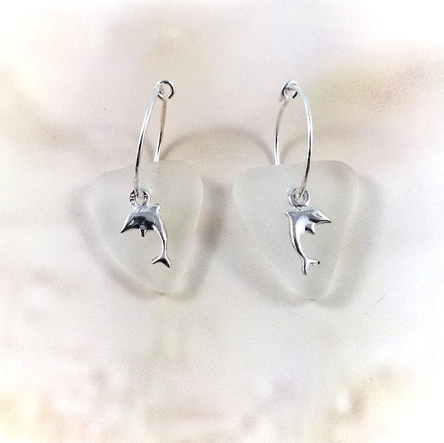 Dolphin Charms & Sea Glass (sleeper earrings)
