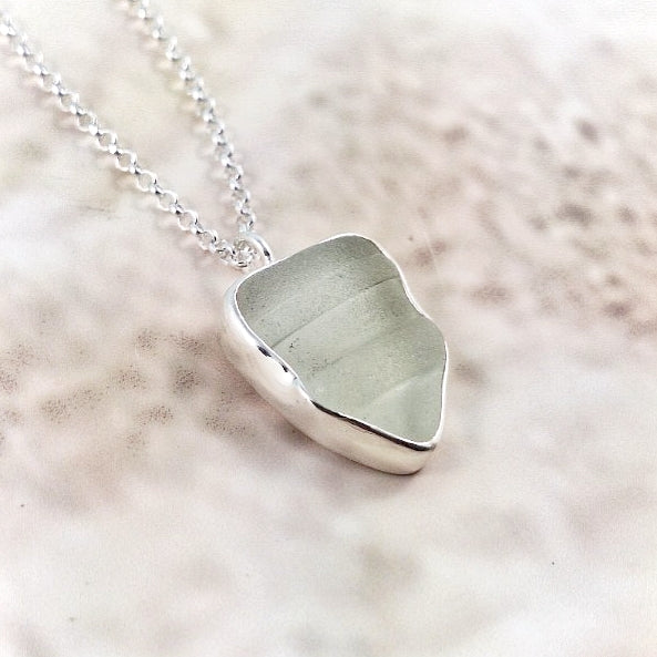 Sea Foam Bottle Ridge Sea Glass: Pendant & Chain (gift box)