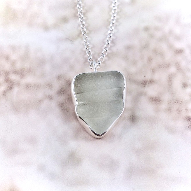 Sea Foam Bottle Ridge Sea Glass: Pendant & Chain (gift box)