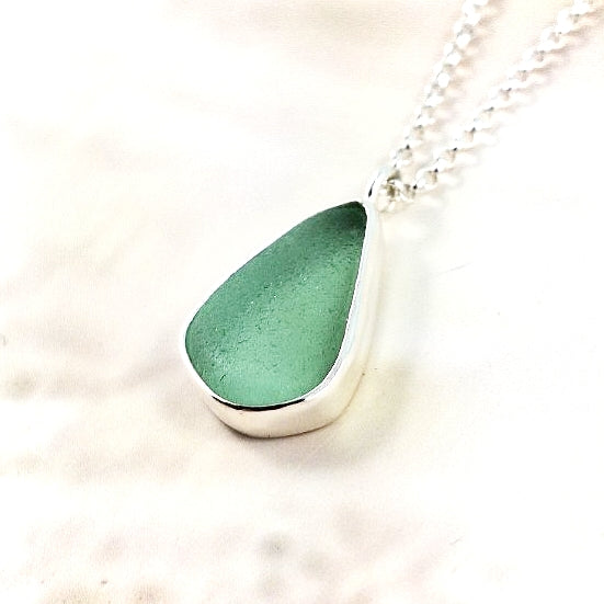 Lagoon Green Sea Glass: Pendant & Chain (gift box)