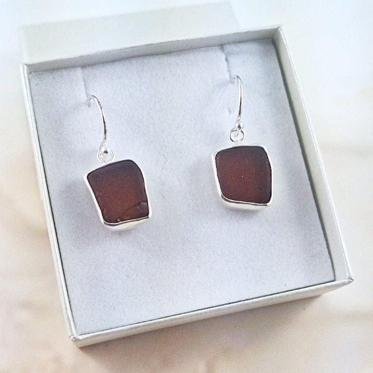 Small Vintage Brown Bottle Sea Glass (hook earrings)