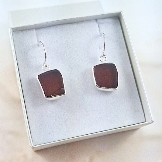 Small Vintage Brown Bottle Sea Glass (hook earrings)