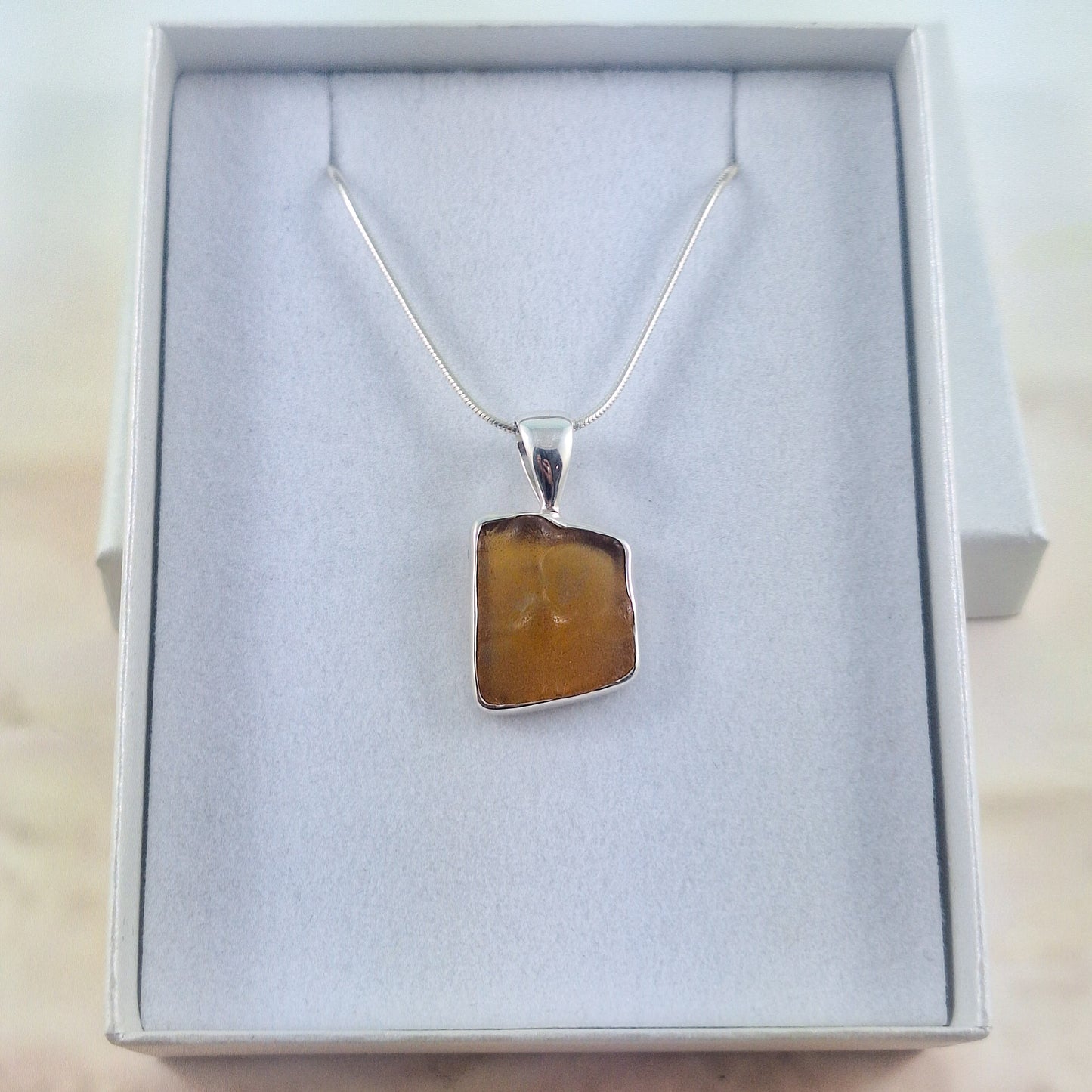 Rare Textured - Golden Sea Glass Pendant (with chain option)
