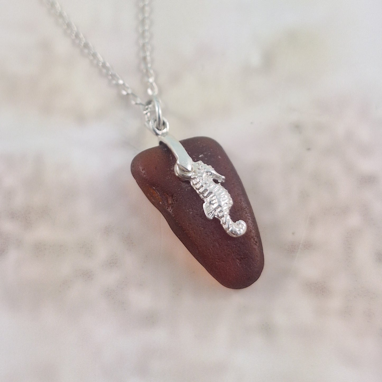 Raw Sea Glass with Sea Horse Charm