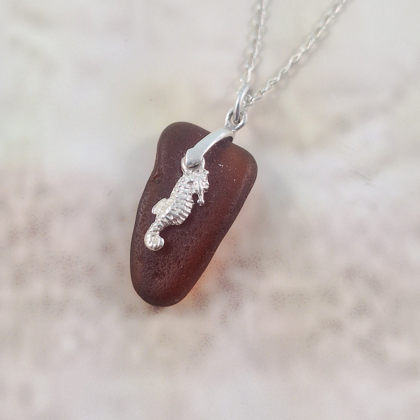 Raw Sea Glass with Sea Horse Charm