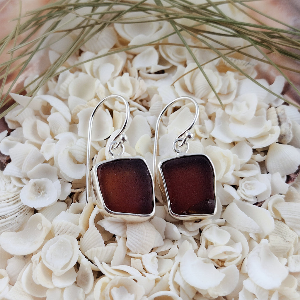 Small Vintage Brown Bottle Sea Glass (hook earrings)