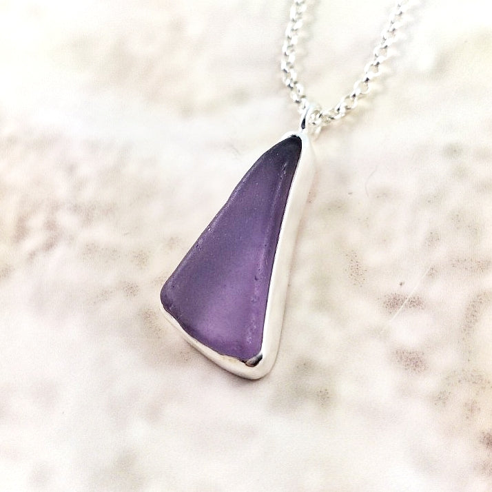 Rare Purple Sea Glass: Pendant & Chain (gift box)