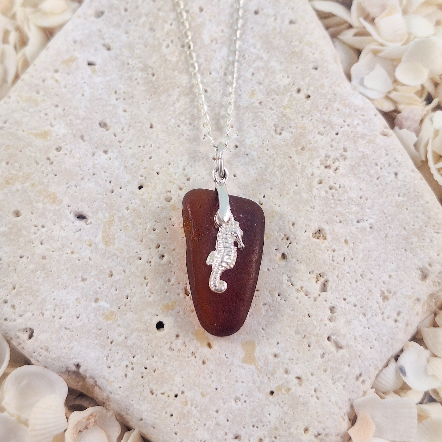 Raw Sea Glass with Sea Horse Charm