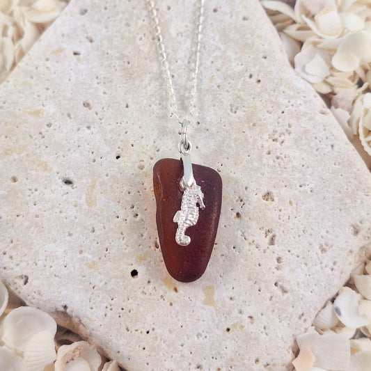 Raw Sea Glass with Sea Horse Charm