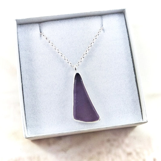 Rare Purple Sea Glass: Pendant & Chain (gift box)