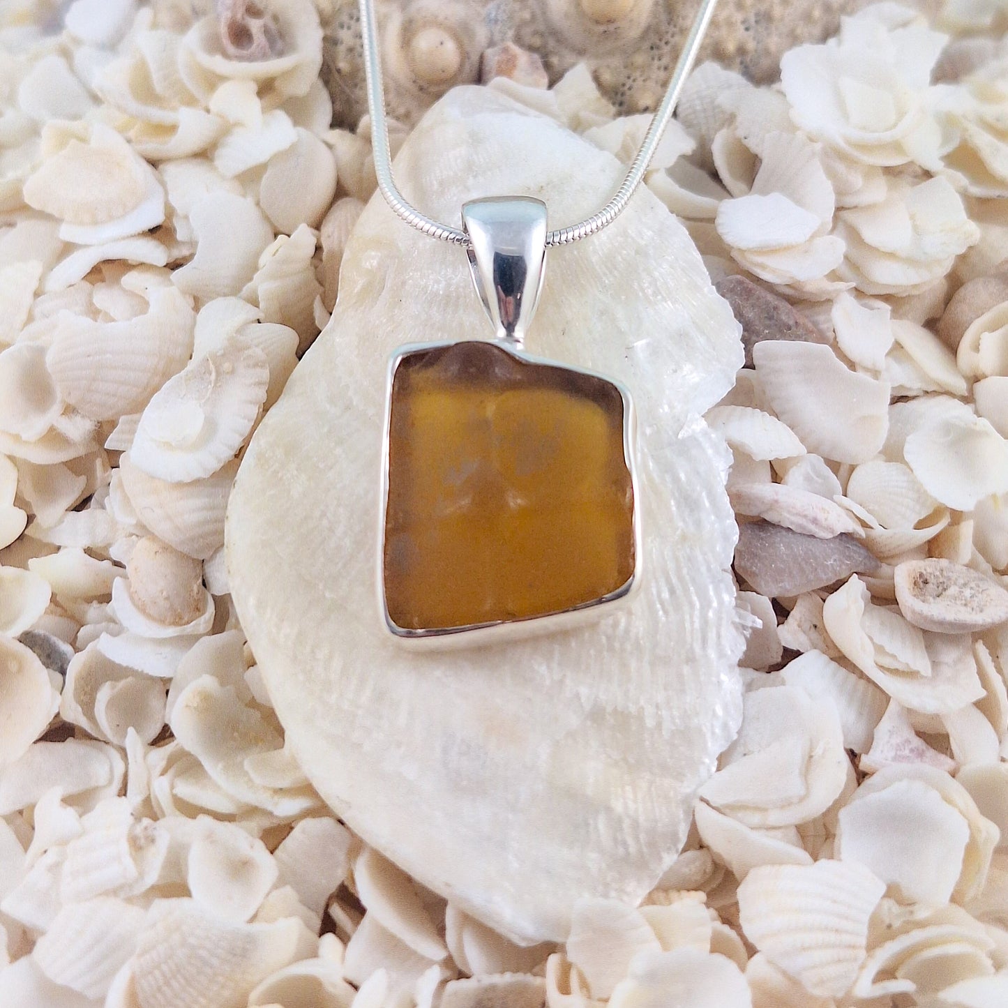 Rare Textured - Golden Sea Glass Pendant (with chain option)