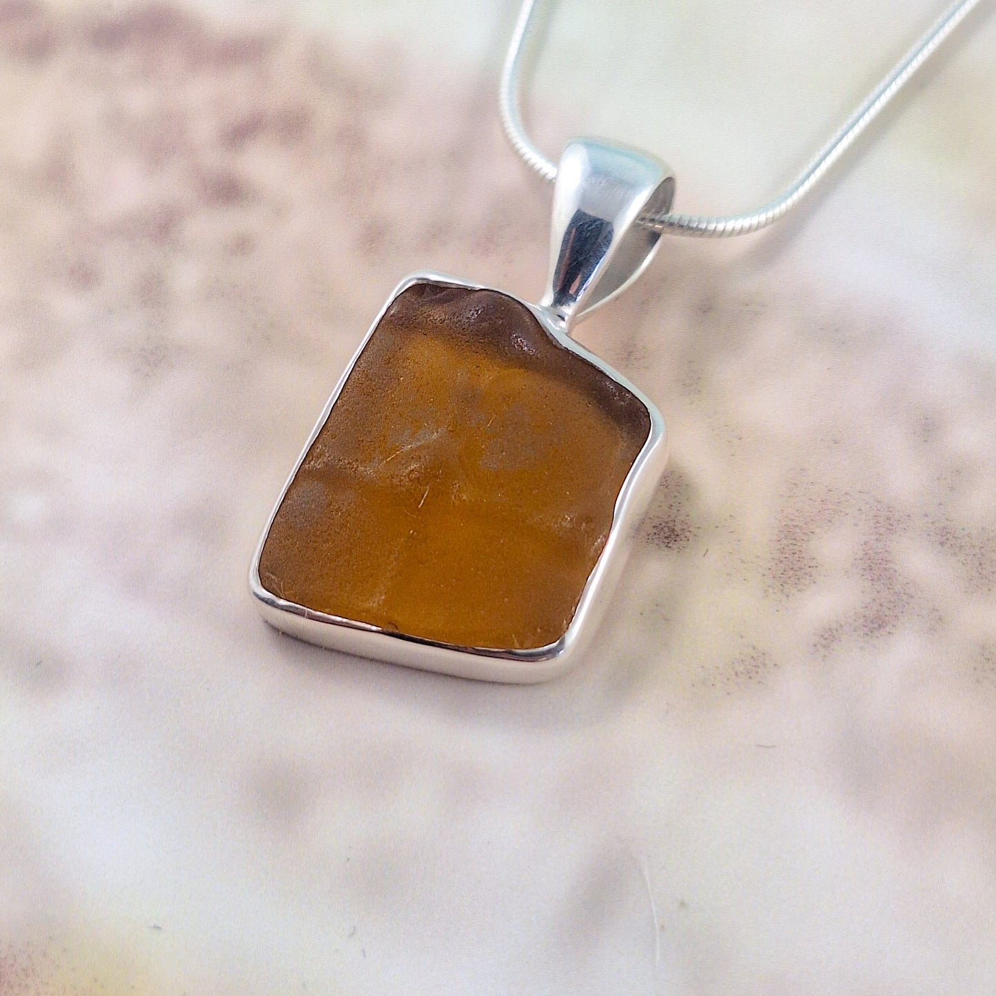 Rare Textured - Golden Sea Glass Pendant (with chain option)