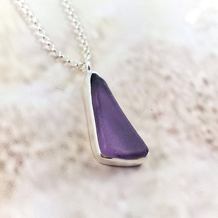Rare Purple Sea Glass: Pendant & Chain (gift box)